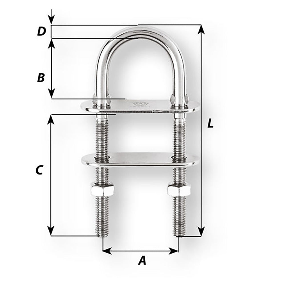 Wichard UBolt Pad Eye  8mm Diameter  516  100mm Length  31516 6524W